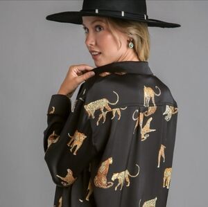 ASOS Black and Gold Animal Print Blouse Size US 2.